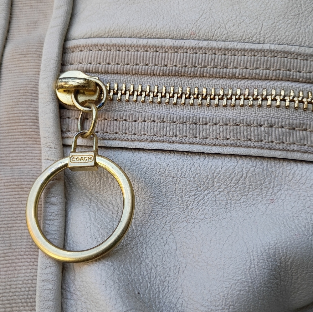 Coach Poppy White Leather Bag Tote 1456 Double Straps Gold Poppy Logo - Picture 16 of 17